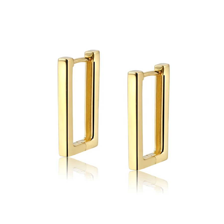 

2021 New Design Trendy Custom 18K Gold Plated Square 925 Silver Jewelry Rectangle Large Huggie Hoop Women Statement Earrings