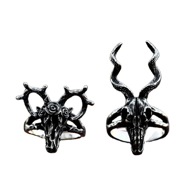 

SS8-1079R 2023 New Creative Design Stainless Steel Horned Deer Ring Flower Ring Couple Ring For Women Men Cute Jewelry Wholesale