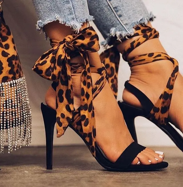 

Women's sandals summer 2021 new sexy super high heels women's shoes open toe leopard cross strap sandals drop shipping, Brown