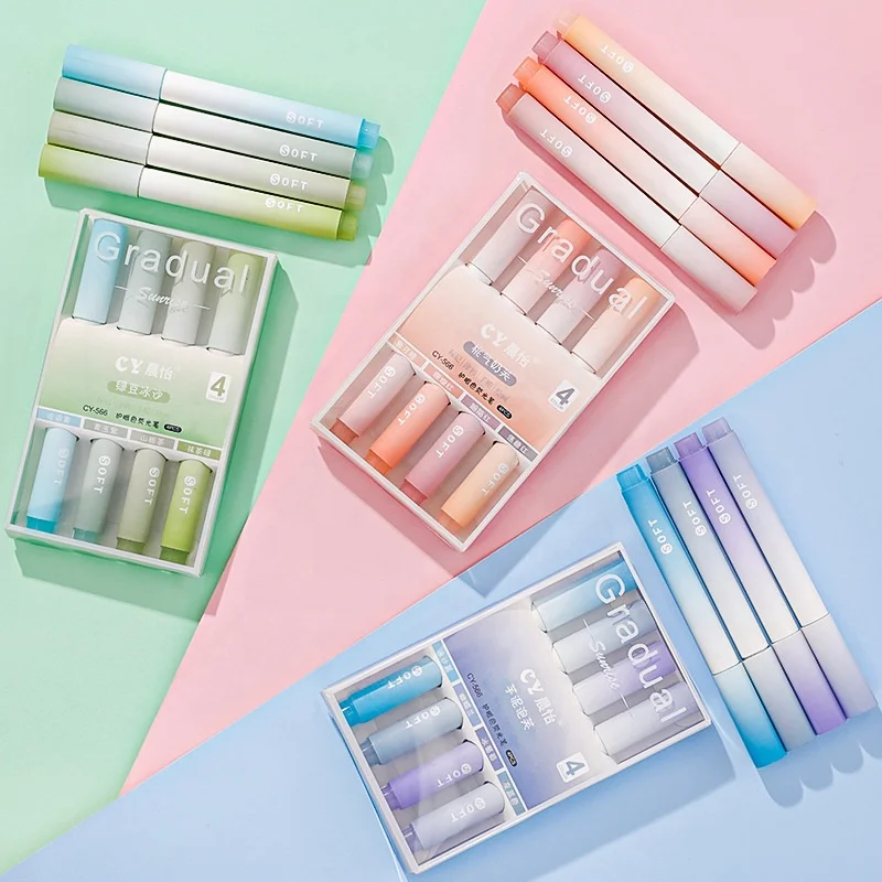 

Wholesale school office fashion 4 color pastel highlighter marker pen set