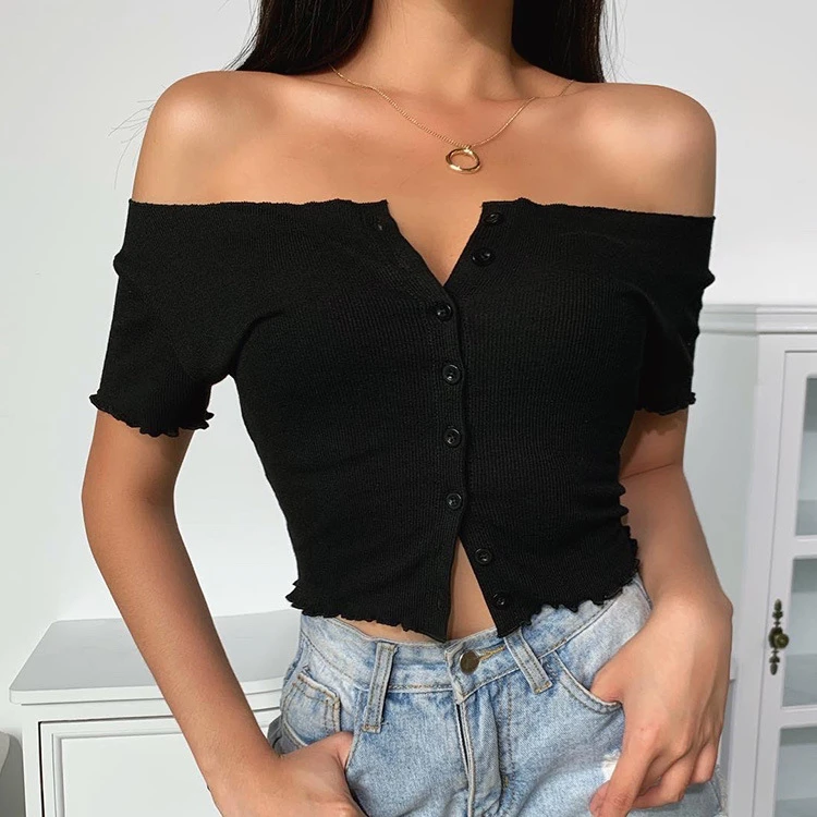 

2020 new arrivals women's short sleeves off shoulder women knitted crop top for ladies