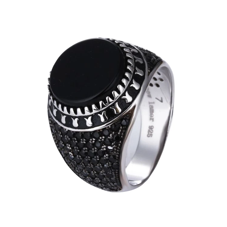 

Fashion Jewelry 925 Sterling Silver Black Stone Ring Designs For Men