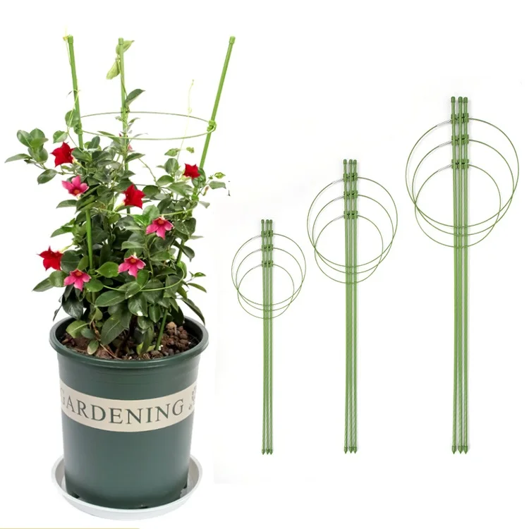 

3 Rings Garden Plant Climbing Sticks Garden Trellis Flower Support Tomato Cages Stand Canes, White/black