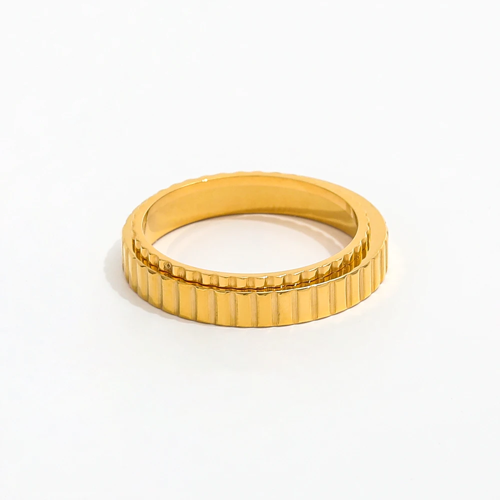 High End 18K Gold Plated Super Fine Thin Ridged  Stainless Steel Ring Fashion Jewelry Trendy Finger Ring for Women