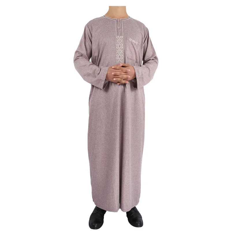 

Solid Colors Saudi Arab Muslim Dubai Robe High Quality Morocca Kaftan Men Islamic Clothing With Round Neck, Mix color