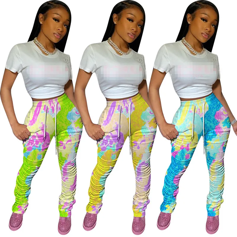 

S1011N Tie dye trousers Fashion Fall women stacked pants