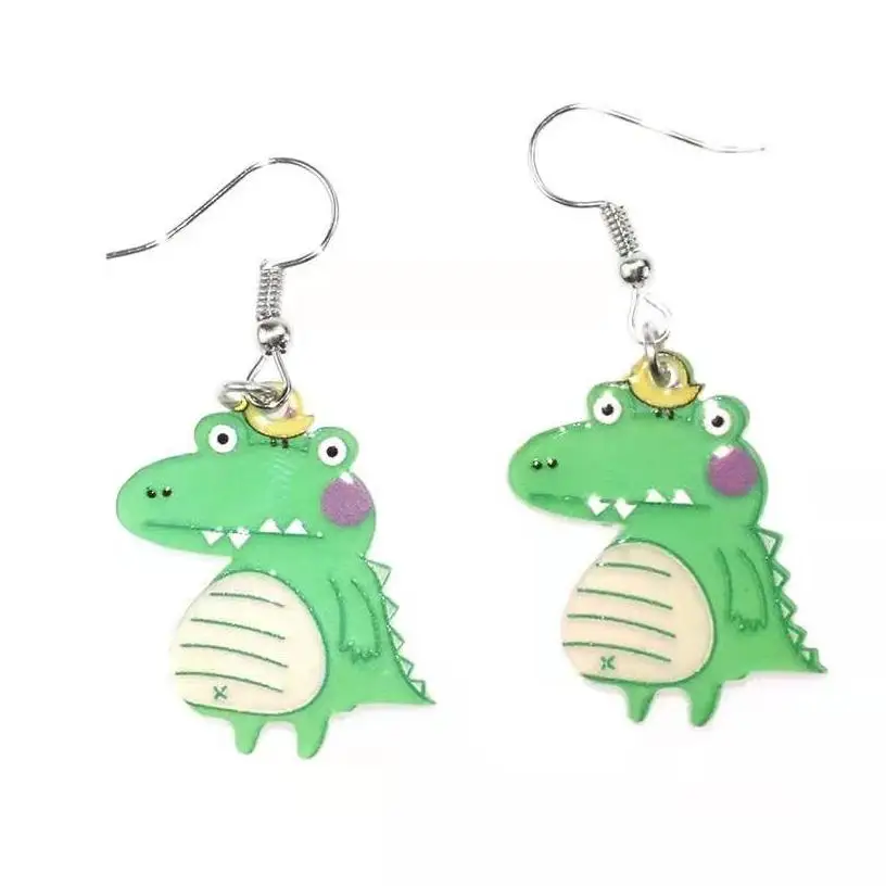 

SC Hot Sale Best Friend Gift Dinosaur Alligator earrings Cute Animal Acrylic Drop Earrings for Women Girls, Silver