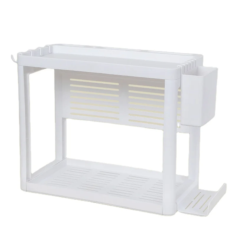 

New products 2tier stationary bathroom shelving storage rack pantry kitchen storage shelf, White