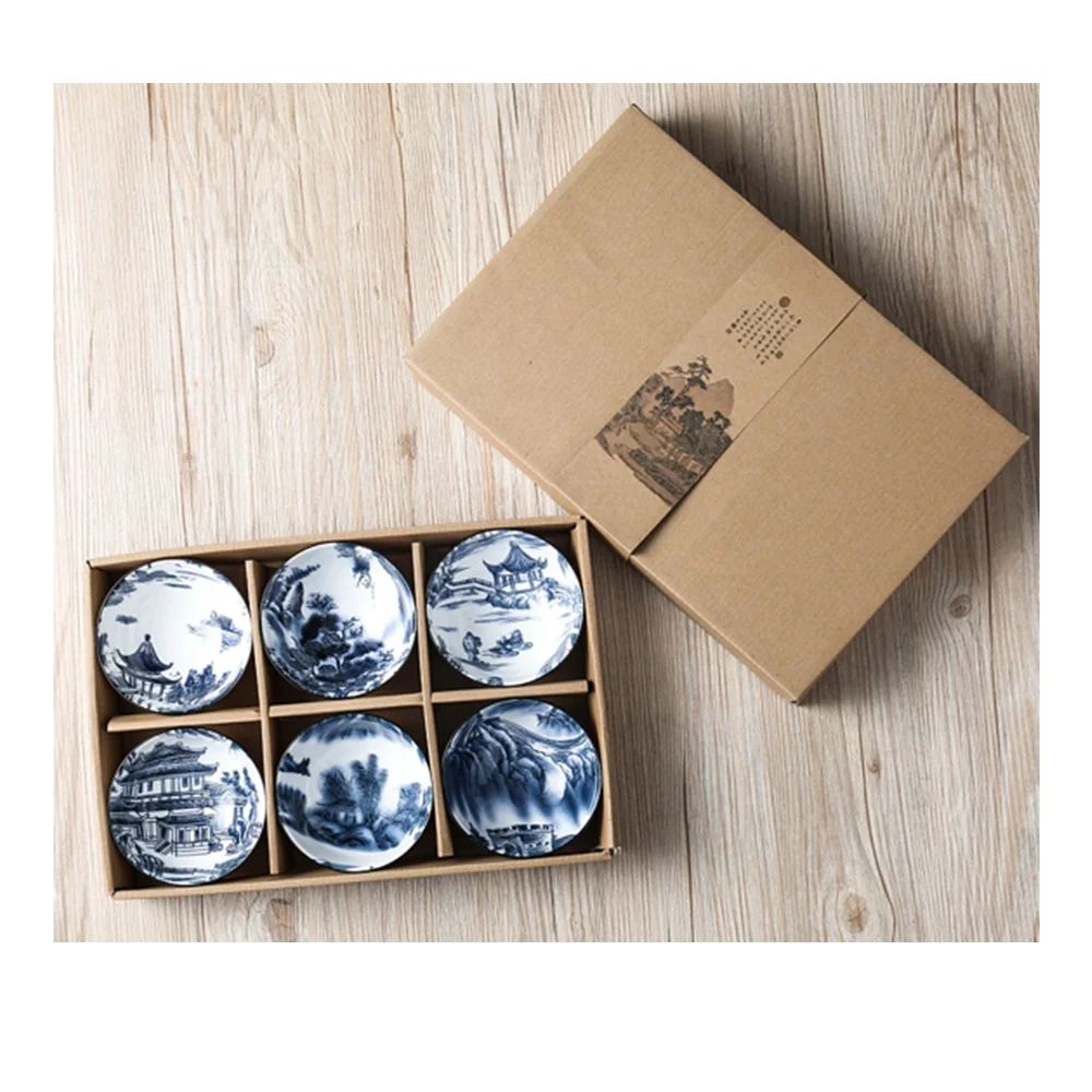 

Landscape pattern 6-piece ceramic bowl Tableware with gift box coconut bowl Chinese style traditional exquisite Japanese gift