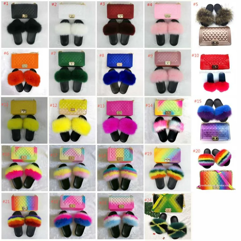 

GW 2020 jelly purses handbags PVC purses and handbags online shopping uk fur slides fur slides with purse set