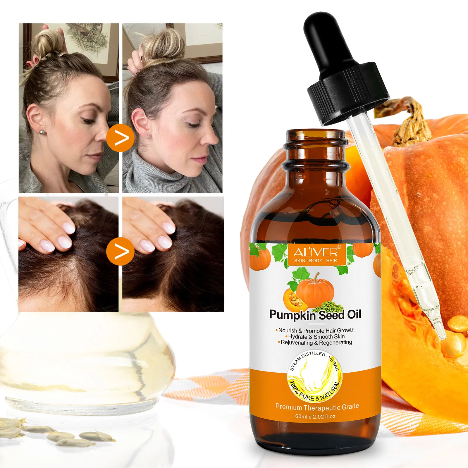 

Aliver Hair Care 100% Pure Natural Organic Nourishing Skin Body Care Massage Body Essential Serum Pumpkin Seed Oil 60ml