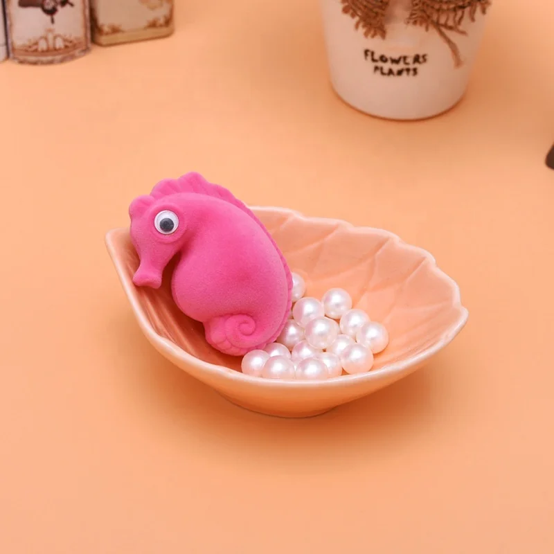 

Cute Sea Horse Trinket Pink Velvet Flocking Pendant Jewelry Packaging Necklace Earring's Gift Box For Girls