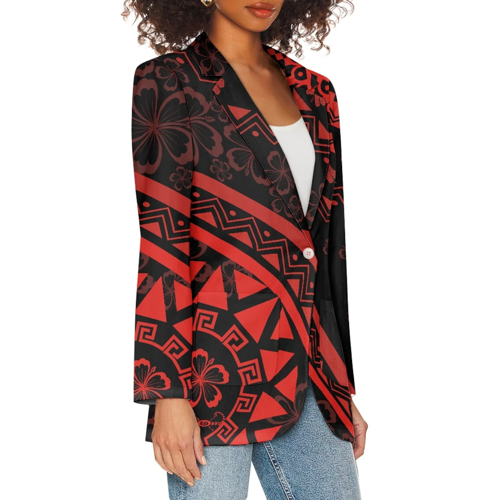 New Polynesian Elei Tribal Print Custom Woman Blazer Work Suit Women's Jacket Office Lady Fashion Jackets Female Blazer Oversize