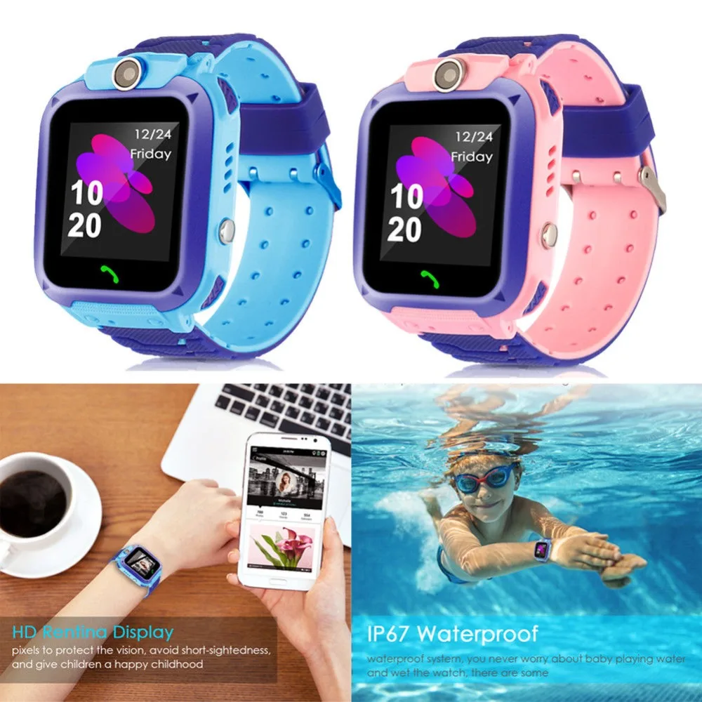 

Newest Model GPS Q12 Kids Smart Watch For iOS Android Smartphone Smart Watch For Kids, Pink blue