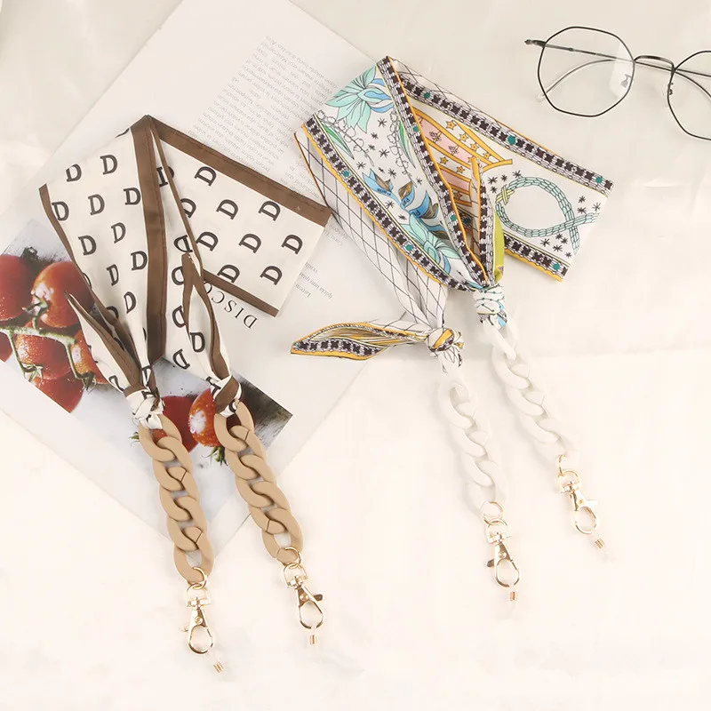 

Printed silk scarf eyewear chain hat windproof hanging chain acrylic strap decoration creative fabric rope glasses holder