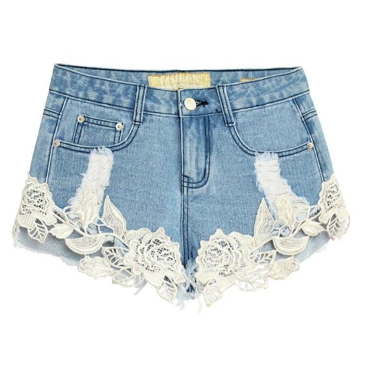 

hing waist casual high waist was thin and thin denim lace shorts women, Customizd