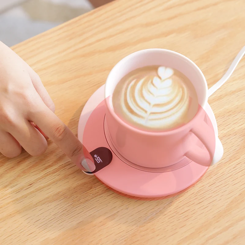 

WYWD Portable Smart Coaster Desktop Coffee Mug Heater Usb Cup Mug Pad Beverage Drink Cup Mug Warmer, White pink blue