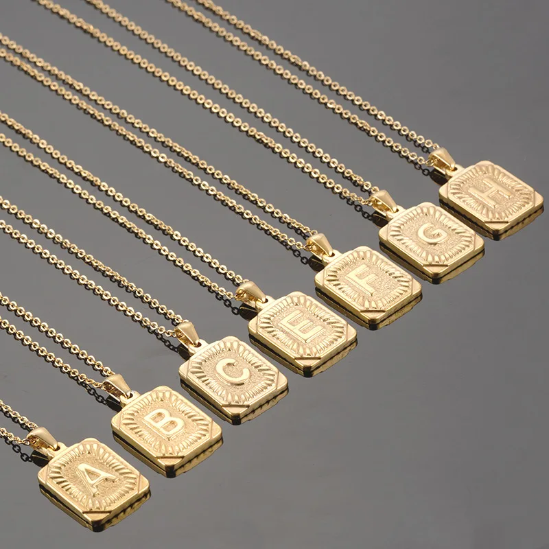 

18K gold square stainless steel letter pendant titanium steel 26 capital English letters horoscope necklace with names