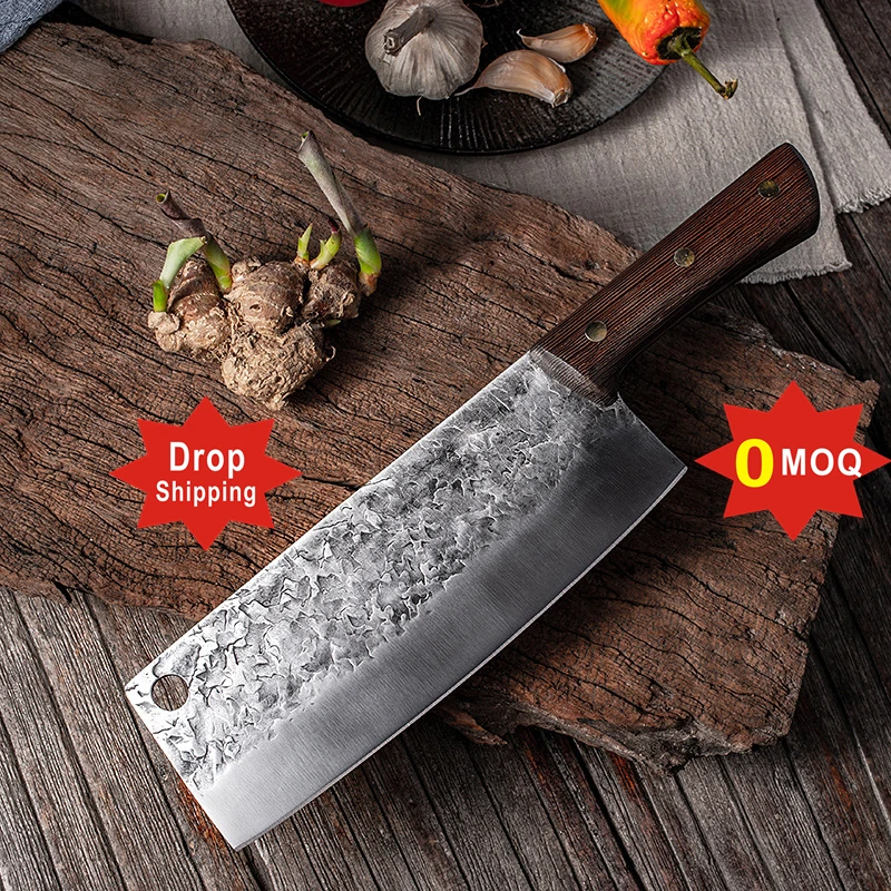 

Drop shipping 7 inch Handmade China Chopper Full Tang Forged Wenge wooden handle Kitchen Chef Cleaver Butcher Boning knife, Silver