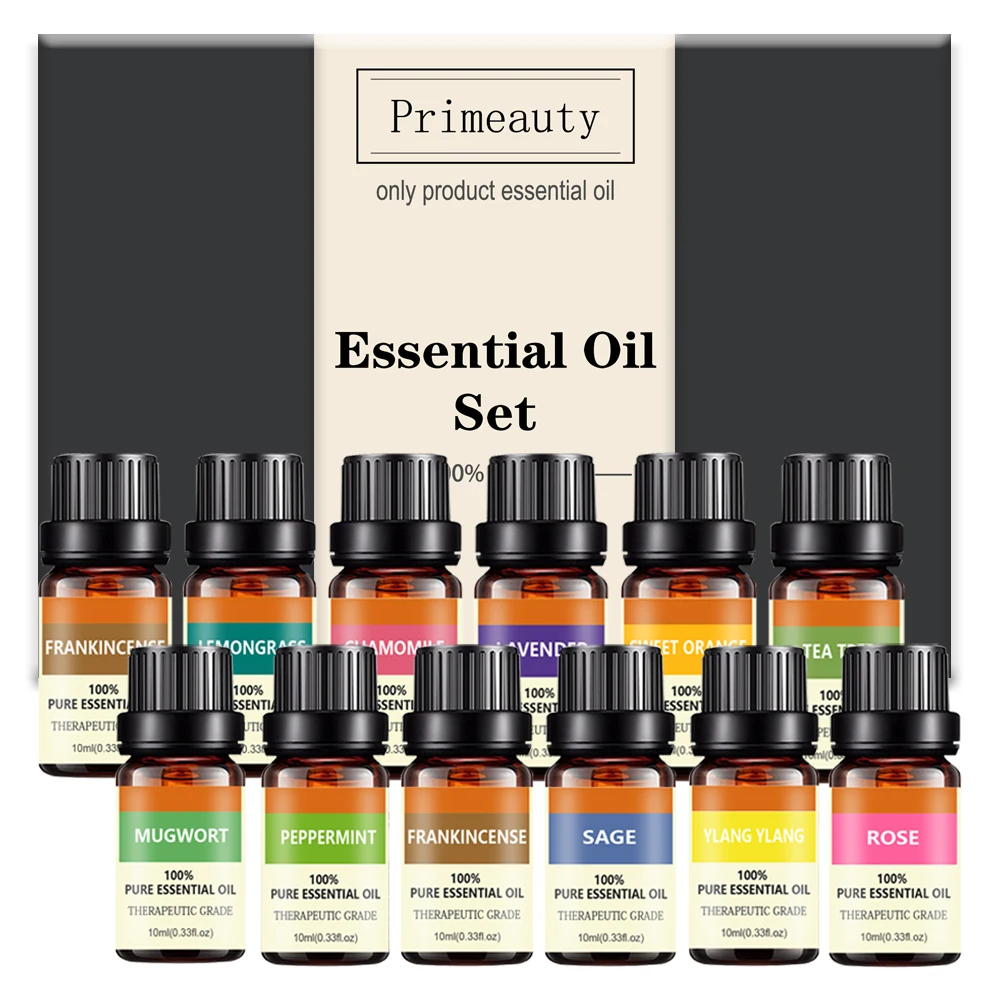 

custom private label box packaging 10ml aromatherapy high quality luxury organic 12 pcs natural difuser essential oil set