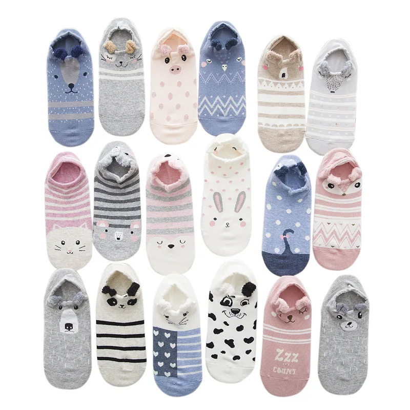 

Wholesale Many Design Girls Cute Stereo Animal Ears Short Ankle Socks Cartoon for Lady