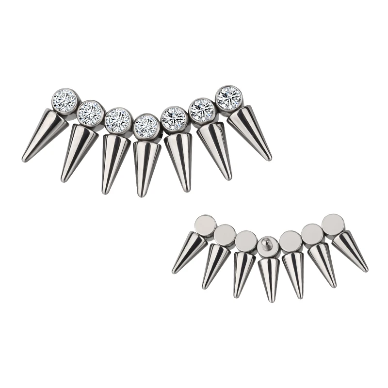 

Hip Hop Newest Titanium 7 CZ With Spike 16G Internally Threaded Body Piercing Jewelry Lip Ring Earring Labret Top