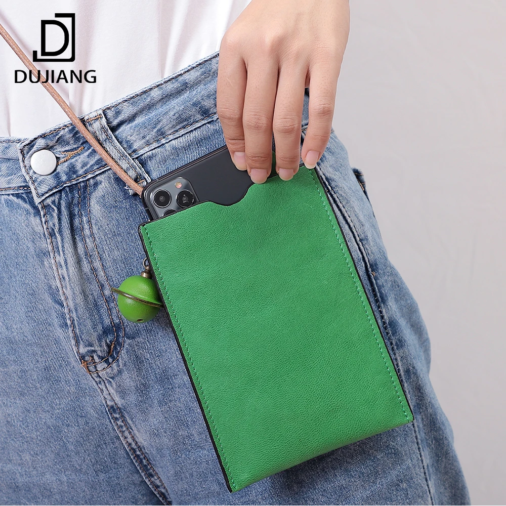 

DUJIANG Genuine Leather Sheepskin Cell Phone Bag Shoulder Phone Bag Messenger Phone Bag With Strap, Black, brown, blue, red, yellow, green