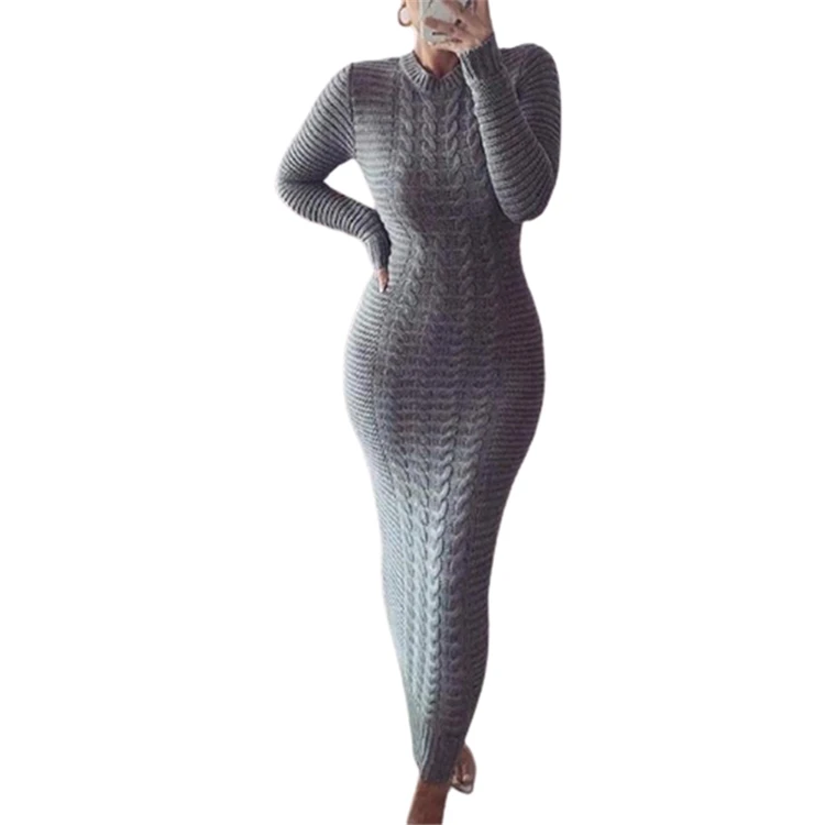 Best Seller Long Sleeves Sweater Bodycon Elegant Long Maxi Dress Casual Clothing Women Dress Girl Dresses