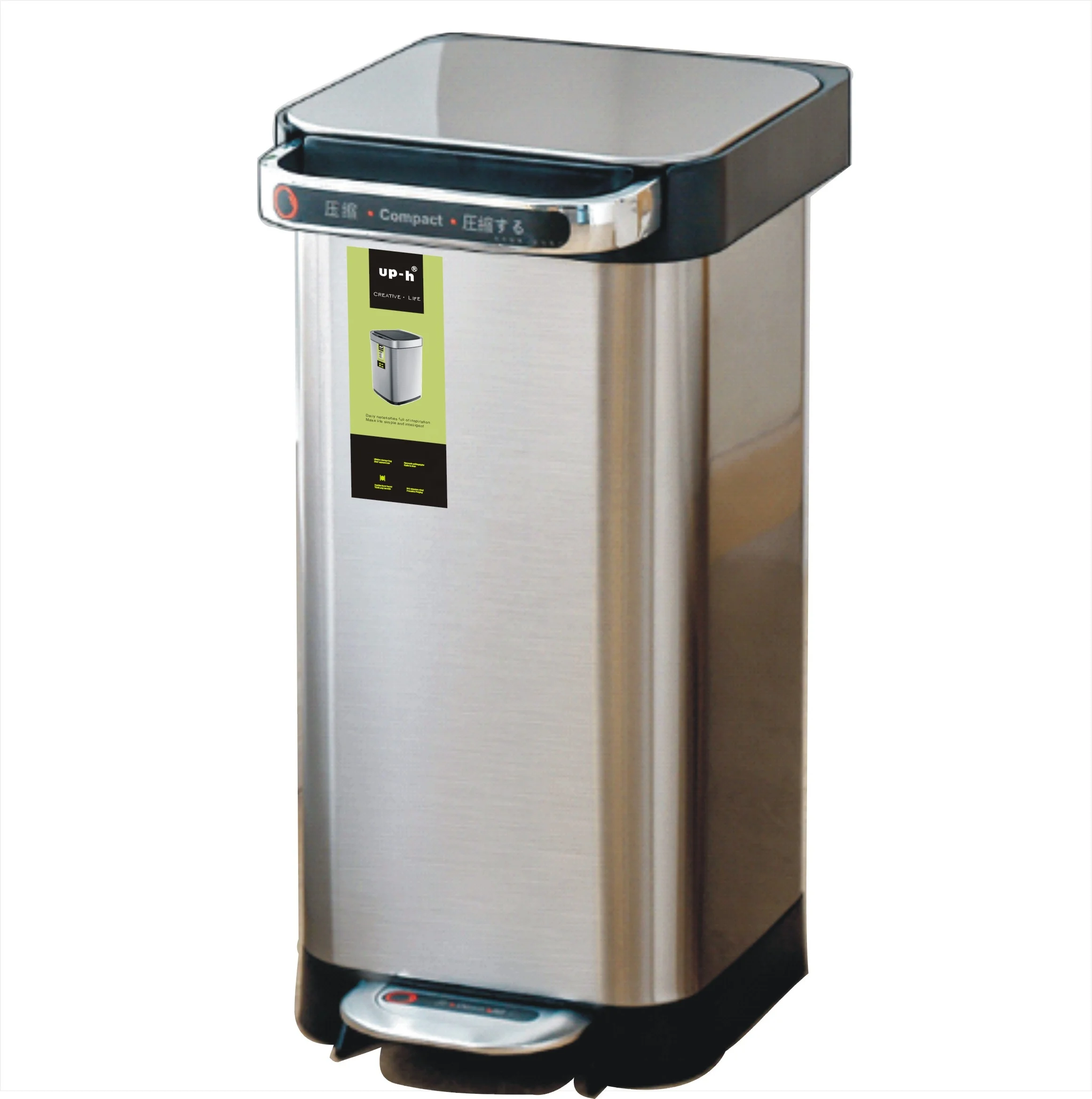 

Ebay Best-Selling 40L Rectangular Stainless Steel Compressed Kitchen Sensor Trash Can