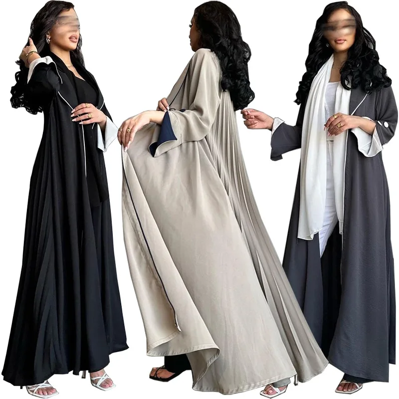 

Muslim Open Kimono Abaya For Moroccan Women Fashion Ruffle Sleeve Arab Dubai Clothing Jalabiyat Turkey Soft Gulf Robe