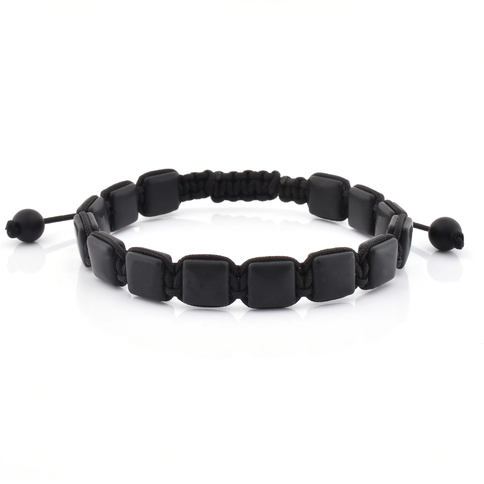 

2019 Gemstone Jewelry 8mm Square Onxy Natural Gemstone Adjustable Bead Bracelet For Men&Women
