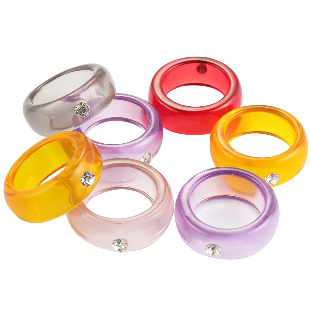 

New Transparent color Resin Acrylic Ring Rhinestone Colourful Geometric Square Round Rings Colorful Diamond Round Acrylic Ring