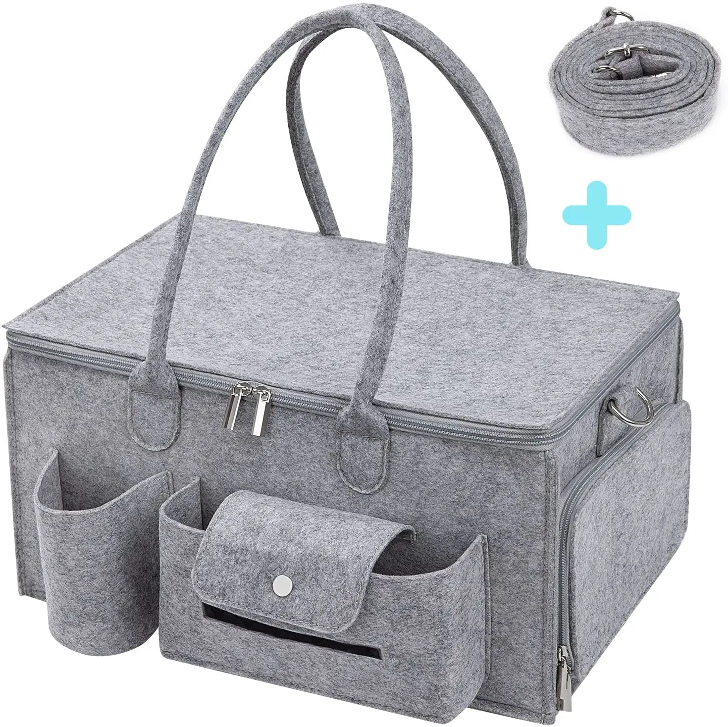 

Large Capacity Shoulder Nursery Storage Bin Portable Baby Shower Basket Nappy Bag Organizer Baby Diaper Caddy Organizer with Lid, Dark grey , light grey