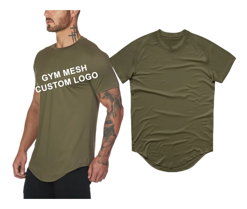 

GYM Mesh Custom logo Fitness Bodybuilding Breathable Summer Singlets Slim Men's crew neck short sleeve tank top t shirts
