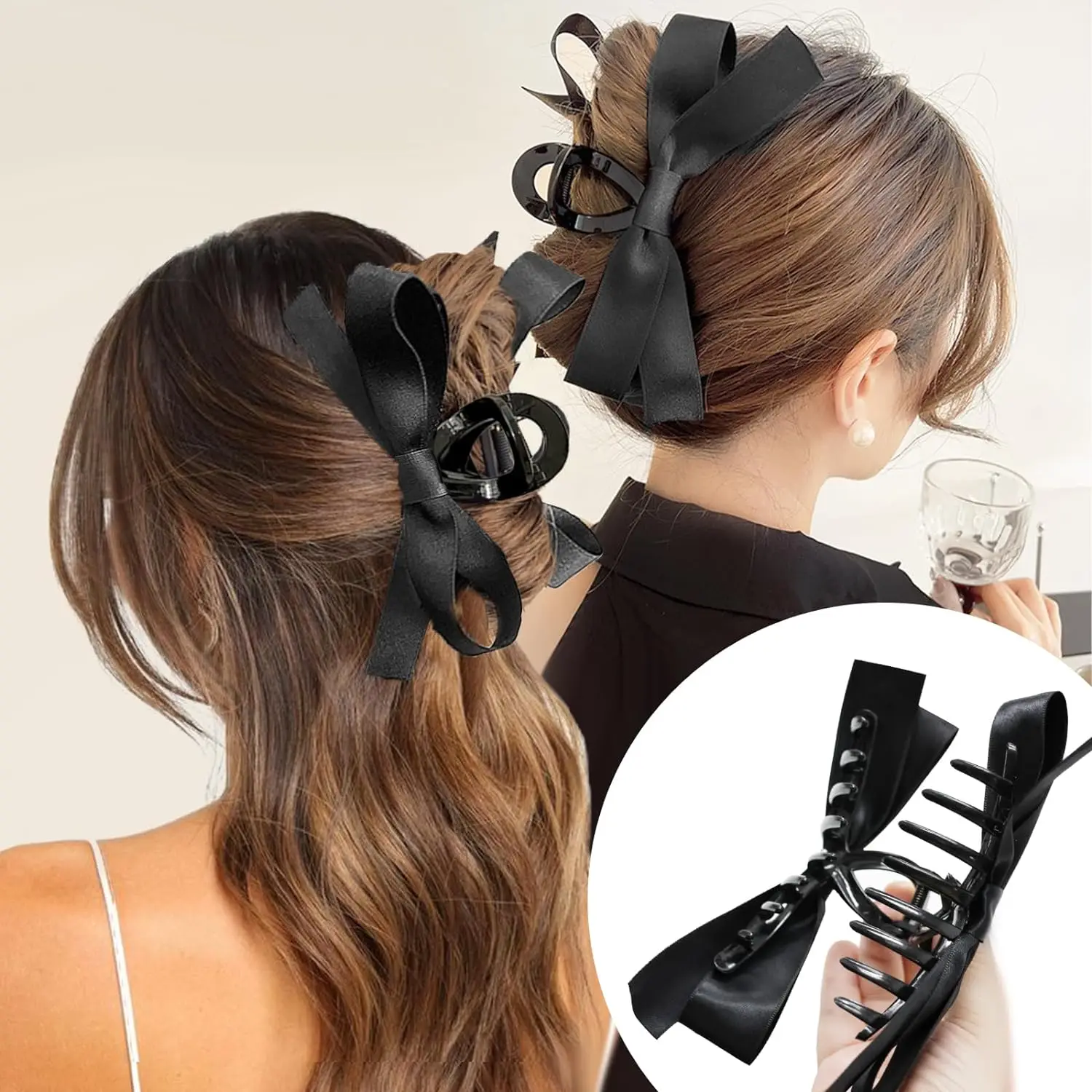 

Wholesale Big Black Bow Hair Clips for Women Silky Satin Large Hair Barrettes Accessories with Soft Bow Knot Hair Bows For Girls