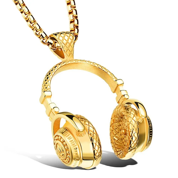 

Fashion Punk Rock Jewelry Men's Titanium Music Headset Headphones Pendant Hip Hop Jewelry Couple Necklace