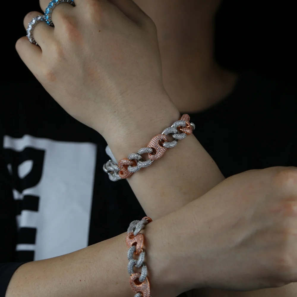 

New arrived heavy cuban miami chain bracelet with silver rose gold two tone plated hip hop curb link chain bracelets jewerly