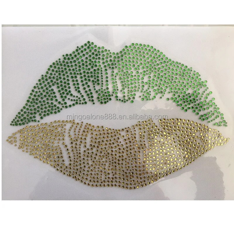 

Factory Wholesale Hotfix Rhinestone Transfer Design Custom Lips Rhinestone Heat Transfer Applique, Select from color chart
