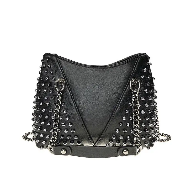 

Rock Rivet Shoulder Bag Female Small Bags For Women Handbags Punk Handbag Leather Women Messenger Bags Purses, As photo
