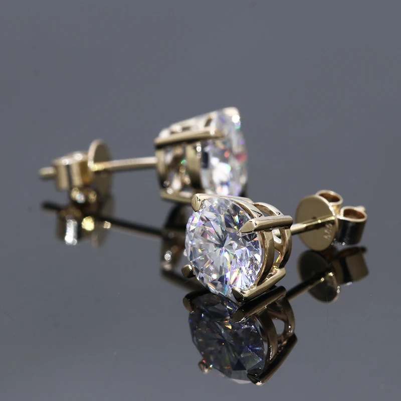 

Freeshipping pure gold earrings for women 2ct 8.0mm white D color moissanite earrings in stock 18k gold earrings, Yellow gold