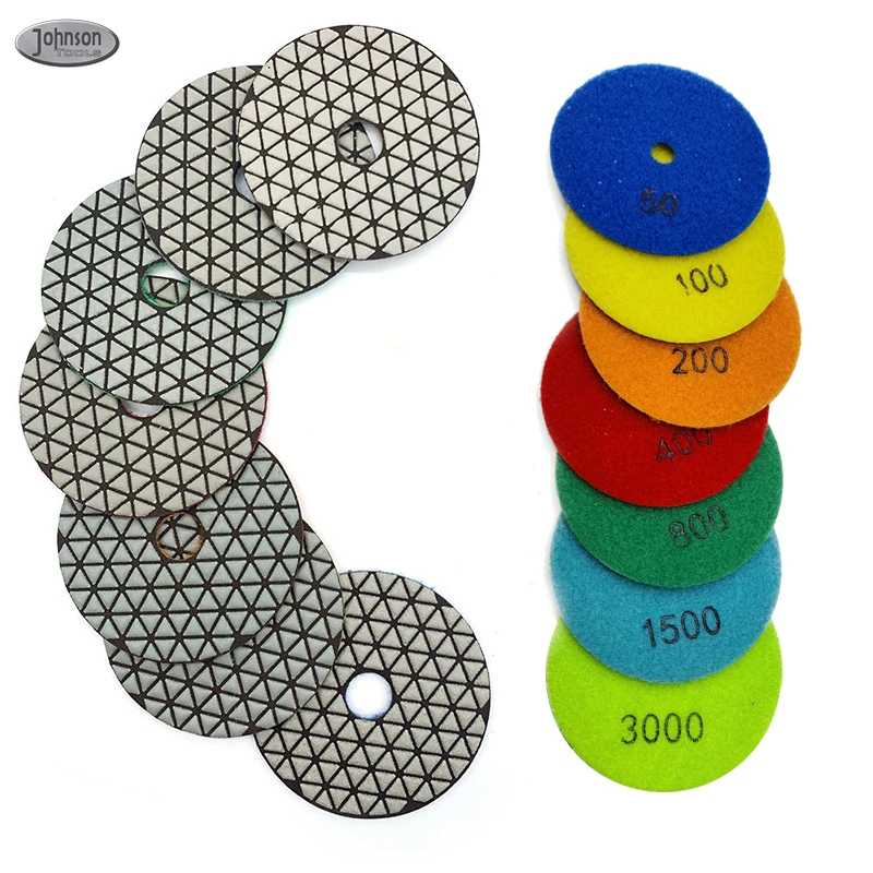 

4 Inch 7 Pieces Dry Diamond polishing Pads Set for Granite Marble Quartz