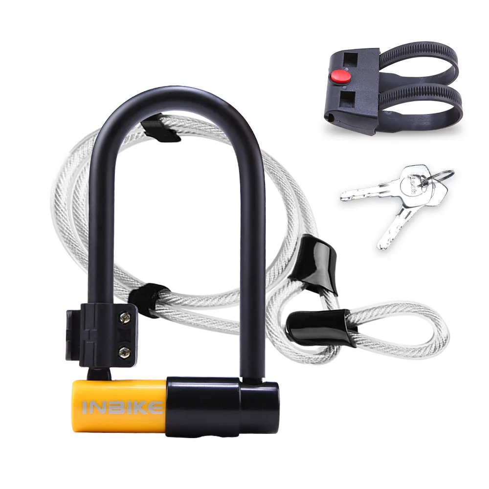 

INBIKE 11-14mm U-Lock Top Motorcycles Security Bracket Hard Bike U Bicycle Lock With Keys, Yellow/ red