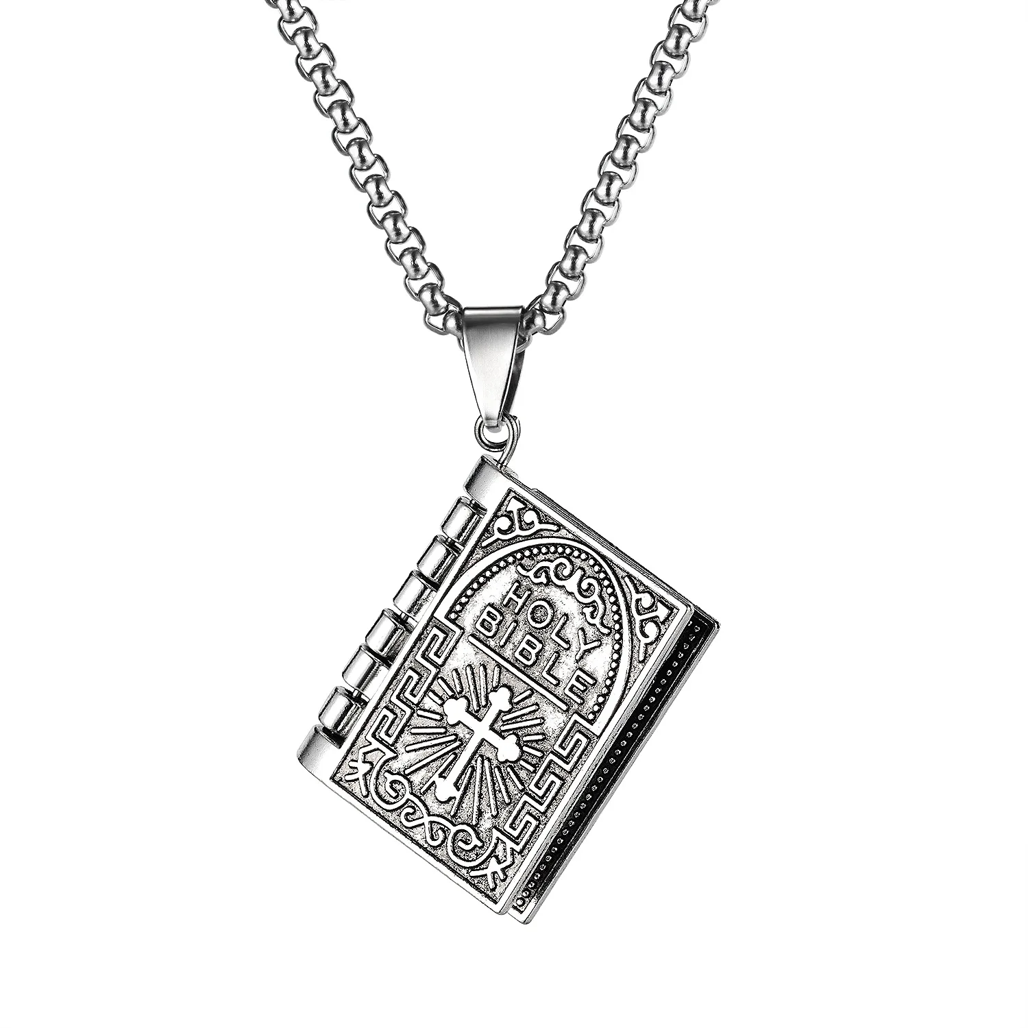 

Shangjie OEM Retro street fashion openable prayer necklace men necklace stainless steel silver necklaces, Sliver