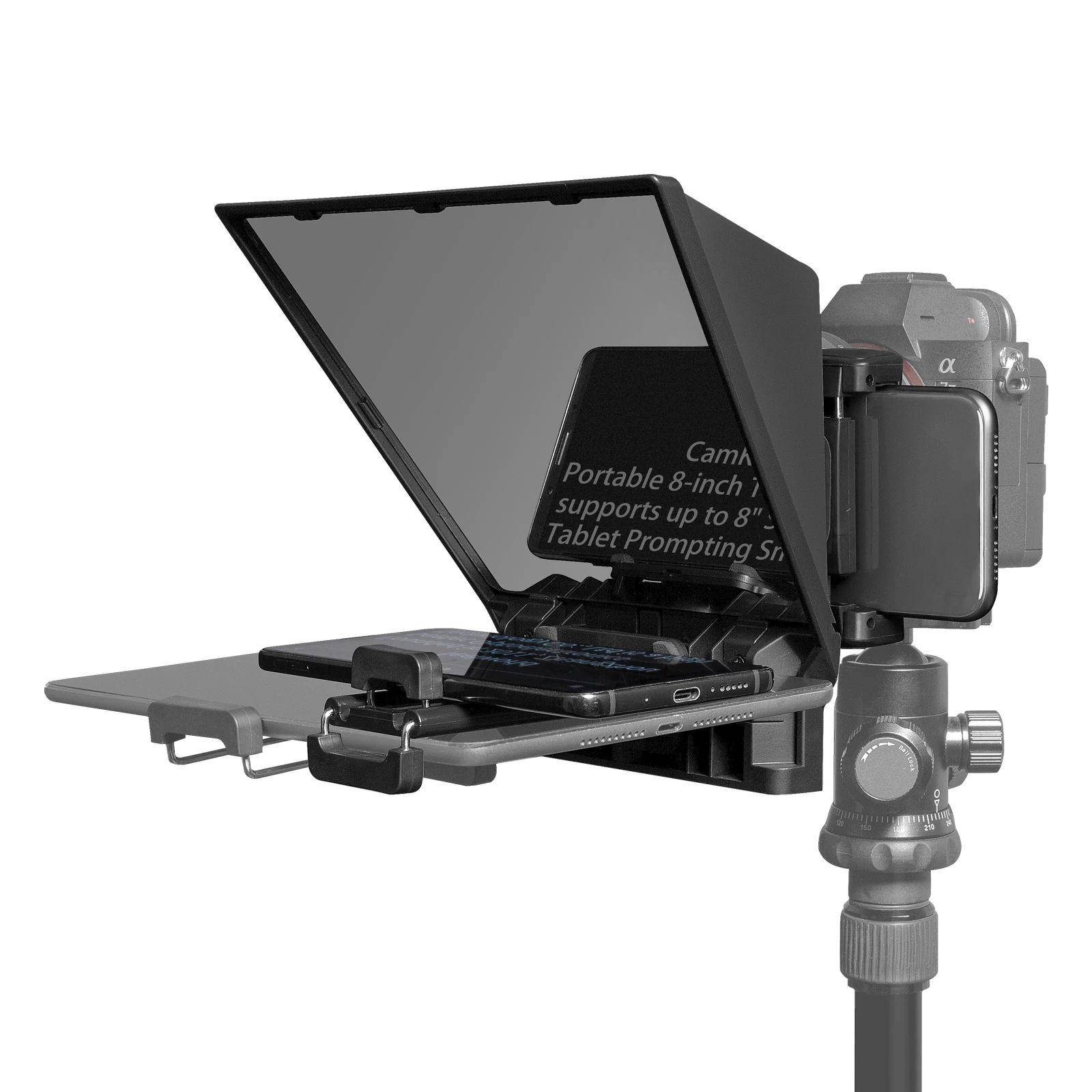 

Camkoo Phone and DSLR Recording Mini Teleprompter Portable Inscriber Mobile Teleprompter Artifact Video With Remote Control