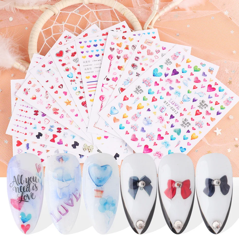 

STZ 3D Valentine Adhesive Stickers Decorations Love Sweet Heart Nail Art Stickers Decals