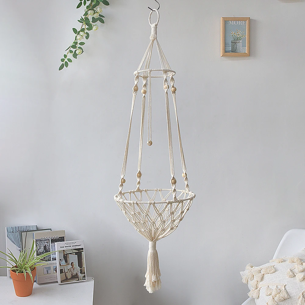 

Boho Handmade Tapestry Wall Hanging Macrame Woven Plant Hanger Cat Pet And Dog Sleep Hammock Swing Bed Basket Shelf Crafts, Beige