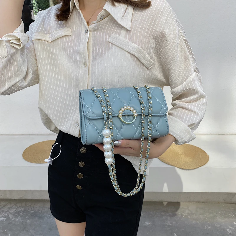 

New All-match Chain Rhombus Embroidery Thread One Shoulder Womens Messenger Solid Color Small Female Bags, White;black;yellow;blue