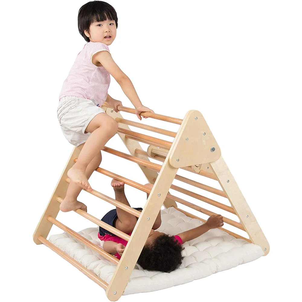 

XIHA Wholesale High Quality Birchwood Beechwood Folded Pikler Triangle Climbing For Kids Indoor Pikler Triangle+slide Playful, Natural or colored