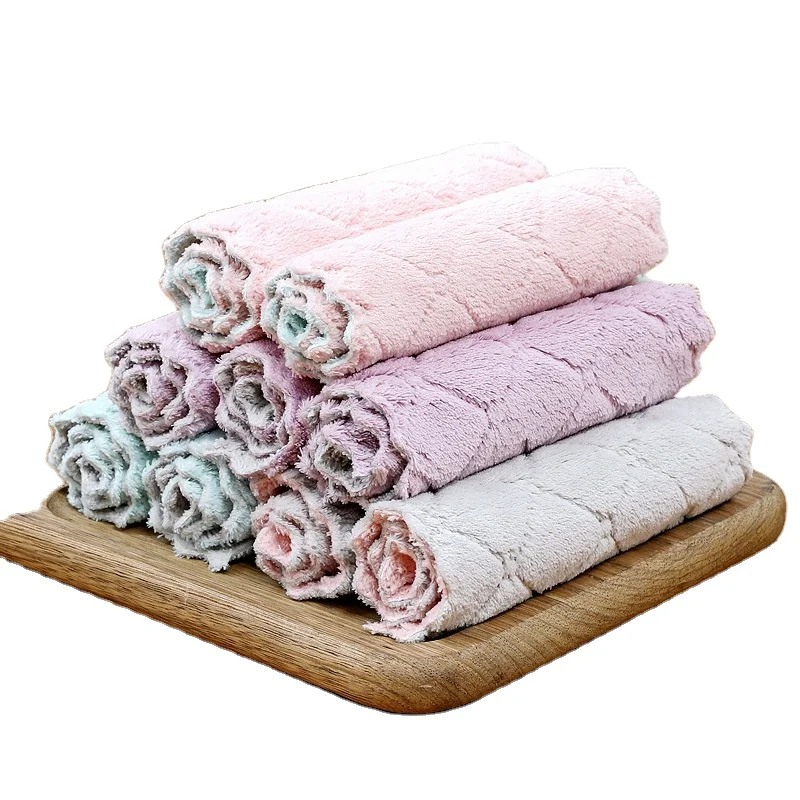 

Amazon Hot Sale Anti-Oil Kitchen Hand Towel Absorbent Dish Cloth Printed Two-color Kitchen Rag Thickened Table Easy Cleaning, Double-side two color