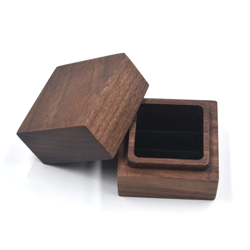 

Luxury Wood Ring Box Jewelry Packaging Gift Case Custom Logo, Walnut color